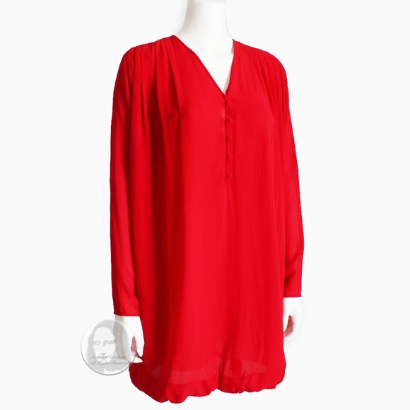 Oscar de la Renta Dress Red Silk Chiffon Bubble Hem Party Dress Vintage Sz 8 - Picture 1 of 9